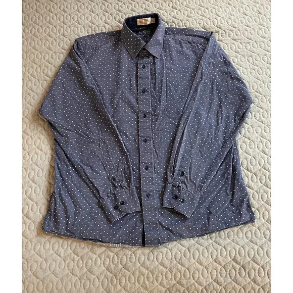 Platino Shirts | Mens Platino de Marquis Causal Button Dress Shirt Blue Polka Dots Medium | Color: Blue/White | Size: M | Mincheee's Closet